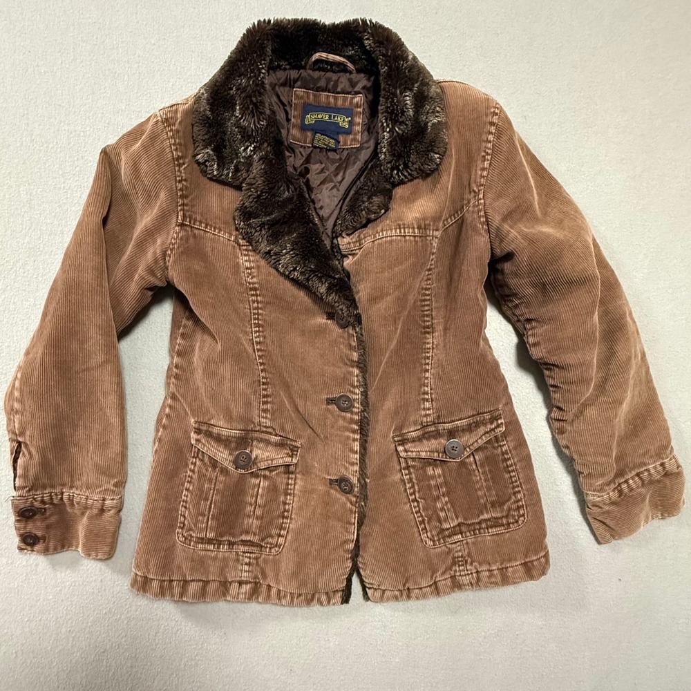 Y2K 90s Penny Lane Faux Fur 70s Style Boho Chic Corduroy Coat Jacket Women Small